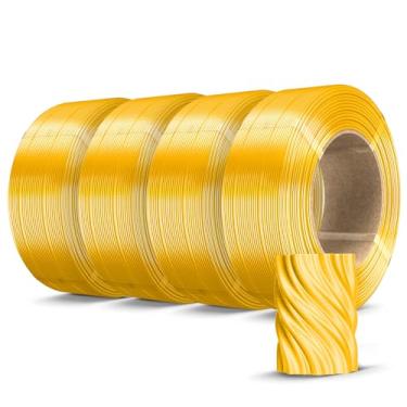 Imagem de SUNLU Refil de filamento PLA de seda ouro claro 1,75 mm, refil PLA Plus 4 x 500 g, filamento de impressora 3D sem carretel para carretéis reutilizáveis compatíveis com impressoras 3D Bambu Lab, ouro