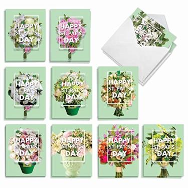Imagem de The Best Card Company Conjunto de 20 caixas sortidas de notas de Dia de São Patrício 10 x 13 cm com envelopes (10 desenhos, 2 cada) flores para St. Pat's AM3532SPB-B2x10