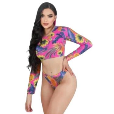 Imagem de Biquini Cropped Manga Longa Cintura Alta Estampado - no-brand, M