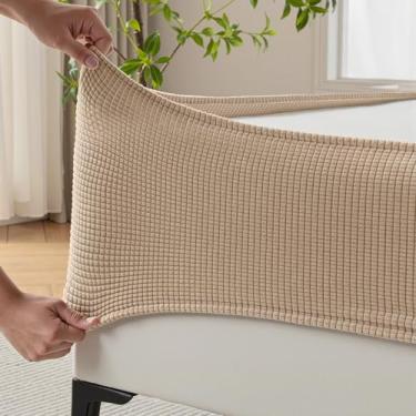 Imagem de MIYE Capa de mola de tecido jacquard, saia elástica super elástica em torno dos 4 lados, resistente a rugas e desbotamento, lavável e fácil de ajustar. (creme, solteiro)