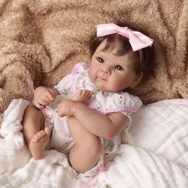 Imagem de Brastoy Bebê Reborn Boneca Silicone Menina Pintada Olhos Castanhos 48cm Original