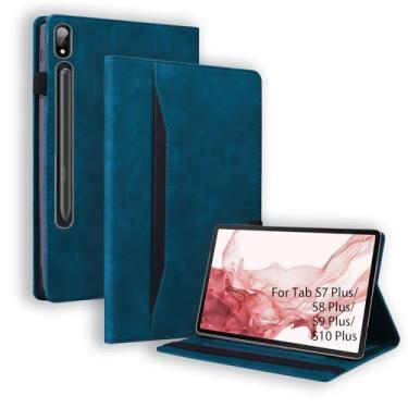 Imagem de Capa flip para Samsung Galaxy Tab S10 Plus S7 Plus S8 Plus S9 Plus, suporte de couro PU, parte traseira macia, capa inteligente para despertar/hibernar, suporte ajustável com compartimentos para