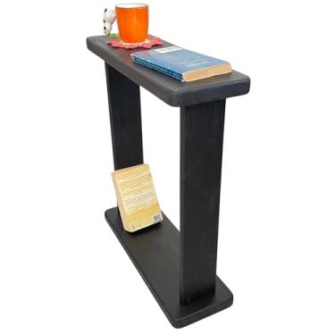 Imagem de Mesa lateral muito estreita de 18 cm de largura para apartamento pequeno entre cadeiras, mesa skinny para poltrona, sofá, cadeiras, mesa de canto fino para sala de estar, quarto, bebidas (preto)