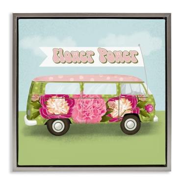 Imagem de Stupell Industries Flower Power Peony Bus Tela flutuante emoldurada cinza design de arte de parede por Jilly Jack Designs, 18 x 18