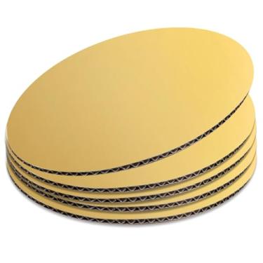 Imagem de Hulless 5 peças, tábuas de bolo de 25 cm, círculos de pizza descartáveis, círculos de papelão à prova de gordura para casamentos, festas de aniversário, padarias, sobremesas e doces, dourado