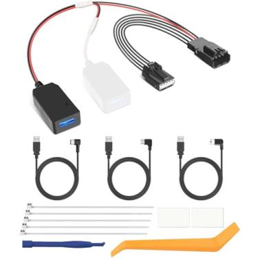 Imagem de YQMAJIM Adaptador de alimentação DashCam, (tipo 5P) compatível com Ford Mach-E, Bronco Sport, Explorer com espelho retrovisor de escurecimento automático, cabo adaptador de carregador oculto USB para