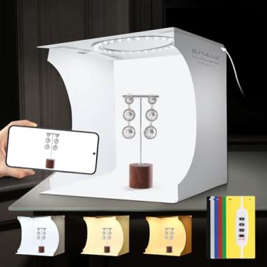 Imagem de PULUZ Mini estúdio fotográfico Light Box, 72 peças de luzes de LED com iluminação ajustável branca/quente/suave, fundos de 6 cores, caixa de luz portátil para fotografia para exibição de produtos