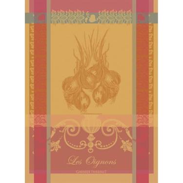 Imagem de Toalha de cozinha francesa Garnier Thiebaut Les Oignons Ambre (cebolas âmbar), 56 x 79 cm, algodão, jacquard