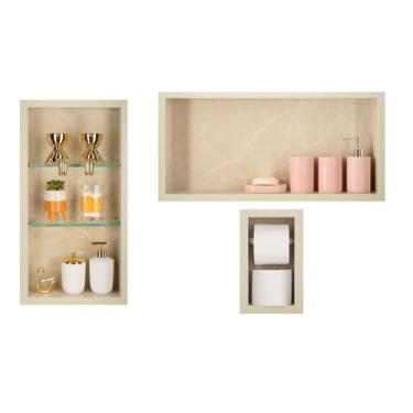 Imagem de Nicho Em Porcelanato Para Banheiro - Kit com 3 peças (Bege) - Oeste Ho