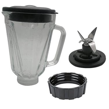 Imagem de Jarro e recipiente de vidro redondo de 5 xícaras de 1,134 g e substitui o pote com lâmina cruzada e fundo do frasco, compatível com liquidificadores de barra comercial Hamilton Beach: 901,908, 909,910