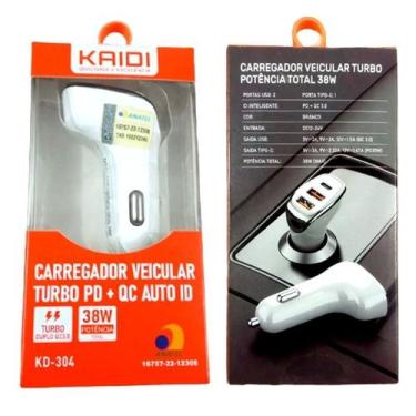 Imagem de Carregador Veicular Turbo 3 Entradas 2 USB +1 Tipo C 38W PD+QC Auto ID