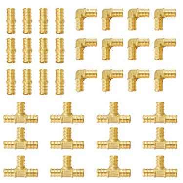 Imagem de Pacote com 36 acessórios de latão Pex para crimpagem de farpa EFIELD 3/10.2 cm, 12 peças cada: T, cotovelo e acoplamento para conexão de tubulação Pex, ASTM F1807, (PEX1807367)