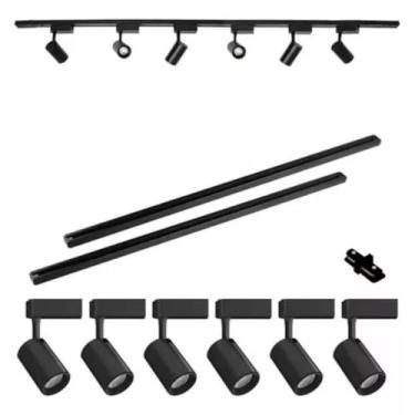 Imagem de Kit Trilho Sobrepor Eletrificado 1,5m 6 Spots 10w Luz LED Fria 6000k Bivolt Residencial Comercial