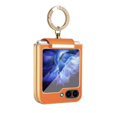 Imagem de Capa de telefone revestida de couro com anéis brilhantes para Samsung Z Flip 6 5 4 3 Flip6 Flip5 Capa protetora traseira, laranja, para Galaxy ZFlip 4