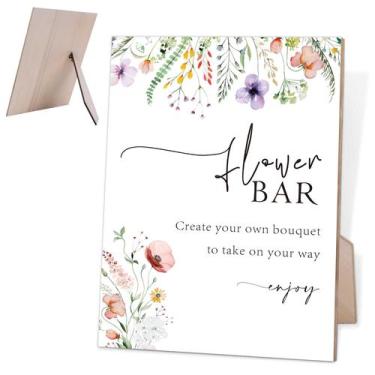 Imagem de Placa de madeira Flower Bar Floral Bridal Shower Wedding 8x11 polegada