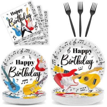 Imagem de Conjunto de talheres de festa gisgfim Music Guitar Birthday 96 unidade