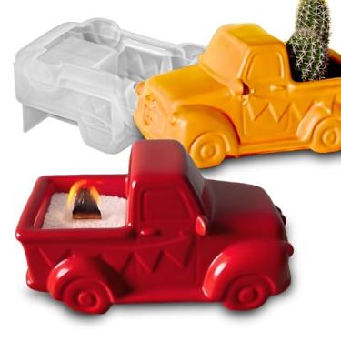 Imagem de Wehous Moldes de silicone para vaso de plantas de caminhão para concreto de resina, suporte de vela retrô 3D em forma de carro para armazenamento de recipientes de suculentas para fundição de epóxi
