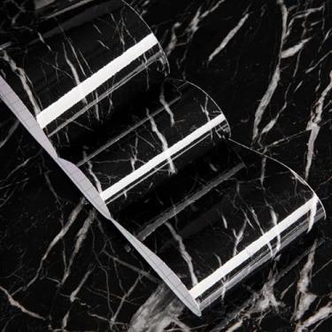 Imagem de Yiwixi Abyssaly Papel de contato de mármore preto, papel de parede de cozinha de granito, descasque e cole bancadas, rolo de papel de mármore removível autoadesivo brilhante para armários (S-Abyssaly