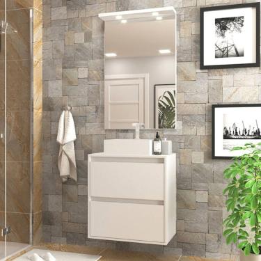 Imagem de Gabinete Para Banheiro Com Cuba E Espelheira Com Led 60cm Mdf Branco Dubai - On Móveis