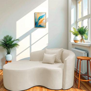 Imagem de Recamier Curvo Orgânico 150cm 2 Lugares Lado Esquerdo para Sala de Estar Linho Londres Bege