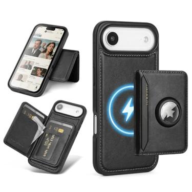 Imagem de Antsturdy Compatível com MagSafe 2 em 1 Capa magnética destacável para celular 17 Air com suporte para AirTag, masculina e feminina, couro sintético com bloqueio de RFID, compartimentos para cartão de