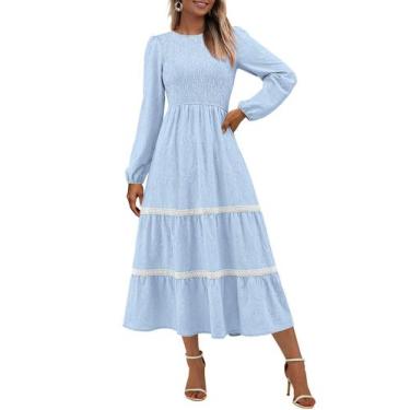 Imagem de Vestido midi PRETTYGARDEN feminino de manga comprida com blusa floral