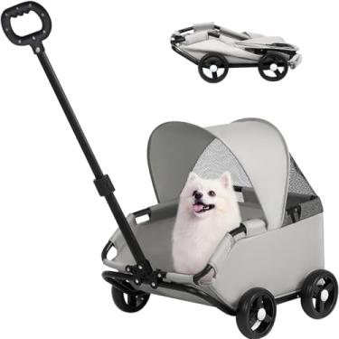 Imagem de La La Pet Carrinho de bebê para cães de 4 rodas com capa de para-sol dobrável de malha portátil para transporte de animais de estimação para viagens ao ar livre, compras, caminhada, adequado para cães
