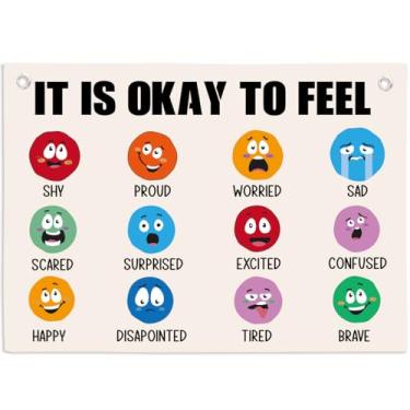Imagem de Faixa de parede It Is Okay To Feel para quarto de crianças, faixa inspiradora para pendurar em linho para sala de aula, decoração de parede para quarto de bebê, meninos, meninas, berçário, decoração