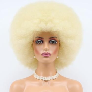 Imagem de MKJVEN Perucas afro cacheadas dos anos 70 para mulheres negras 613 cores sem cola ajustáveis loiras afro 190 gramas para festas diárias de cosplay (613)