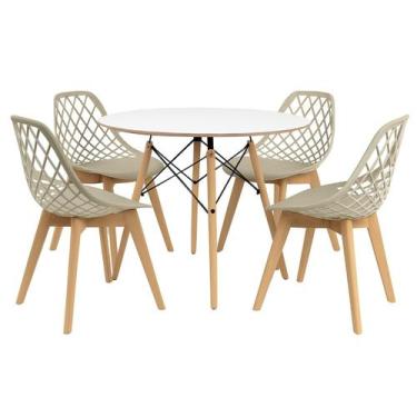 Imagem de Kit Mesa Jantar Eames 90cm Branca + 4 Cadeiras Kaila Wood Fendi - La M