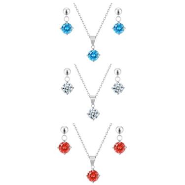 Imagem de Conjunto Feminino Colar E Brinco Aço Inox Ponto De Luz Branco Azul Vermelho Para Presente (Vermelho Branco Azul)