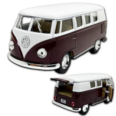Imagem de Miniatura Kombi Microbus 1962 em metal, 1/32 13 CM, abertura de portas laterais e porta malas, rodinhas em borracha e com fricção, Carrinho de ferro miniatura (Vinho)