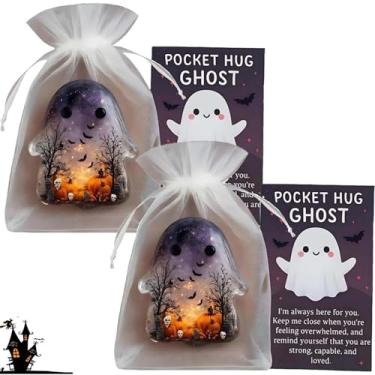 Imagem de Pocket Hug Ghost, 2PCS Halloween Comfort Ghost Pocket Cards, Pockets Hug Ghost with Encouragement Card Cute Mini Charm, Emotional Support Token, Inspirational Gift for Friends (Purple)