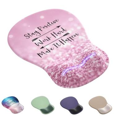 Imagem de Mouse pad ergonômico com descanso de pulso, lindo suporte de pulso de gel para mousepad - pequeno mini portátil para viagem, mouse pads para mesa, computador, escritório e decoração de casa (rosa