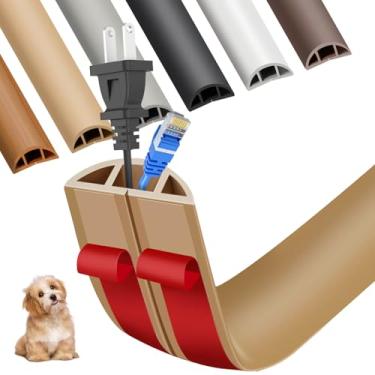 Imagem de Capa de cabo de piso, capa de cabo de piso, piso oculto, autoadesivo de PVC macio, capas de cabo de extensão para piso, evita viagens de cabos, para escritórios, academias, exposições (marrom claro, 3