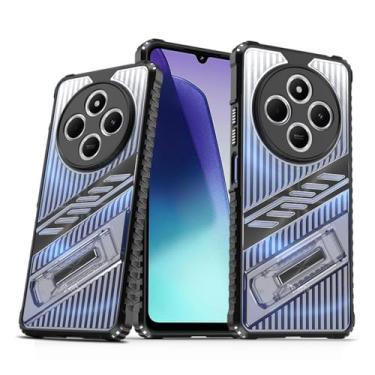 Imagem de SORAKA Capa para Xiaomi Redmi 14C com suporte de policarbonato rígido transparente e flexível antiderrapante texturizado TPU camada dupla à prova de choque