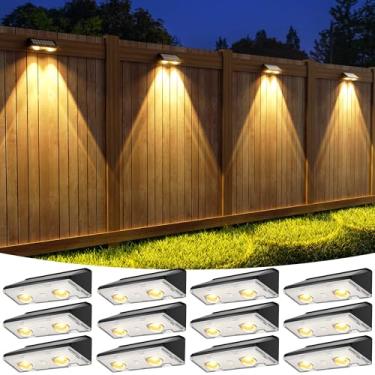 Imagem de APONUO Luzes de cerca solar, IP64 à prova d'água, 9 modos de cores de iluminação RGB LED de brilho, cerca de luzes solares externas para quintal, quintal, parede, deck, pátio, pacote com 12, preto