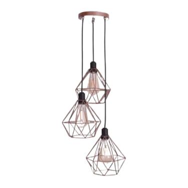 Imagem de Conjunto Luminária de Teto Lustre Pendente Diamante Triplo e-led Aramado Moderno 127v/220v(ROSE GOLD)