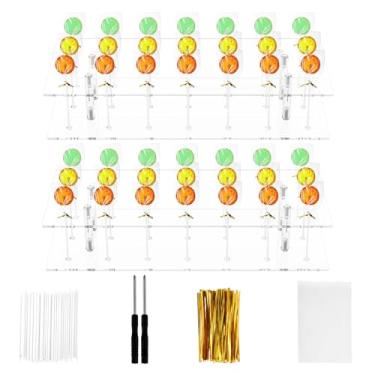 Imagem de Suporte para bolo pop com 21 furos, suporte de acrílico transparente para bolo com 100 palitos, 100 embalagens transparentes, 100 abraçadeiras para casamentos, festas de aniversário