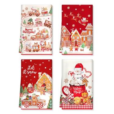 Imagem de Arquiel Toalhas de cozinha de microfibra de gengibre de Natal, toalha de mão vermelha macia absorvente 40 × 60 cm, pano grosso para decoração de festa de Natal, presentes de inauguração de casa
