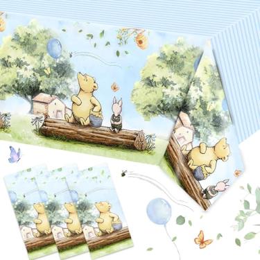Imagem de 3 peças toalhas de mesa azuis clássicas para chá de bebê, decoração de festa de primeiro aniversário para crianças, meninas, tema Ursinho Pooh, material de festa descartável para convidados (azul-2)