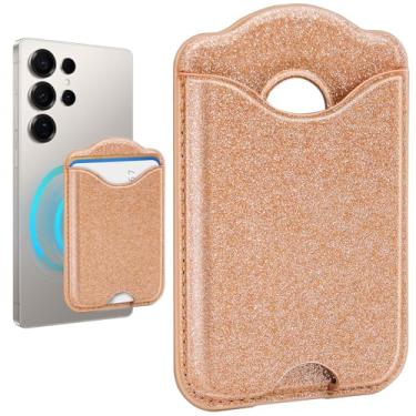 Imagem de Fjcdslwx compatível com carteira magnética Magsafe – Carteira de telefone dourada com glitter para Galaxy S25 Series, iPhone 17/16/15/14/13 para mulheres adolescentes e meninas para Apple Mag, ímã