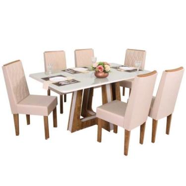 Imagem de Conjunto Mesa Retangular Vidro Agnes 6 Cadeiras com Apliques - São Car