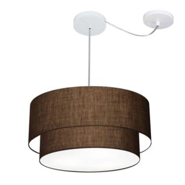 Imagem de Lustre Pendente Duplo Cilíndrico Com Desvio De Centro Vivare Md-4366 Cúpula Em Tecido 50x40cm - Bivolt Café 127/220v
