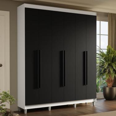 Imagem de Guarda-roupa Casal Com Pés 6 Portas Batentes Branco-preto-preto Saturno Madesa