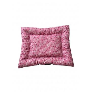 Imagem de Cama Acolchoada para Cachorro, Almofada Rosa com Estampa de Ossos e Patas, Base Preta