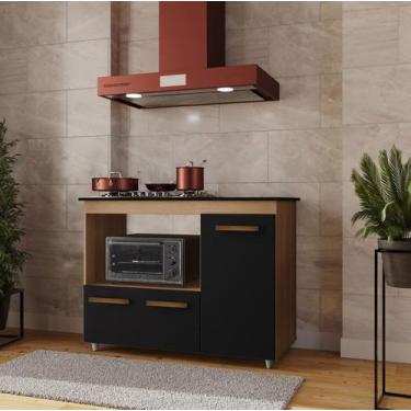 Imagem de Balcão Para Cooktop 3 Portas Armário De Cozinha Ana Savana/Preto - LaH