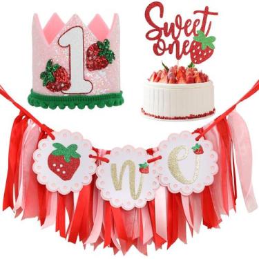 Imagem de Conjunto de decorações de festa Strawberry 1st Birthday JUIIZAY