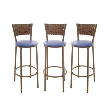 Imagem de KIT 3 Banquetas Alta Encapada Junco ARGILA Area de Lazer Cozinha Balcã
