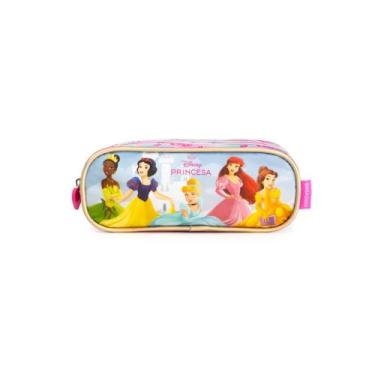Imagem de Estojo Escolar Feminino Médio Princesas 3 Compartimentos Rosa - Bagagg